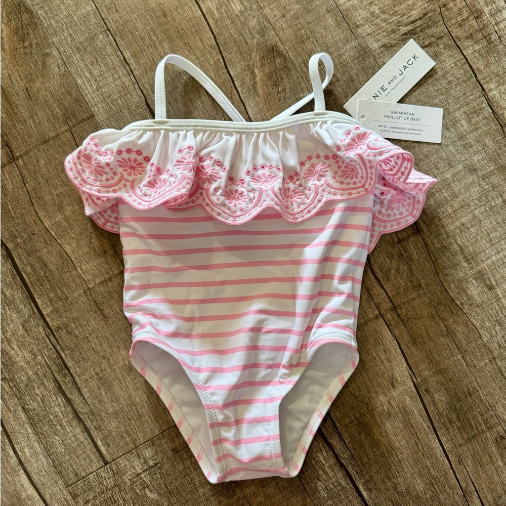 Janie and Jack Pink Eyelet Swimsuit 2T NWT Girls One Piece Ruffle UPF 50 Bathing
